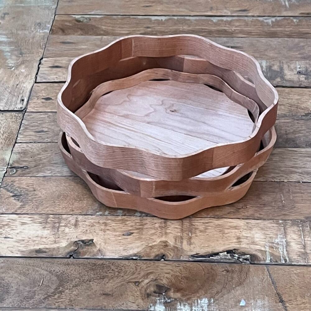 Handcrafted Wooden Decorative Bowl 7.5" Layered Ribbon Woven Design